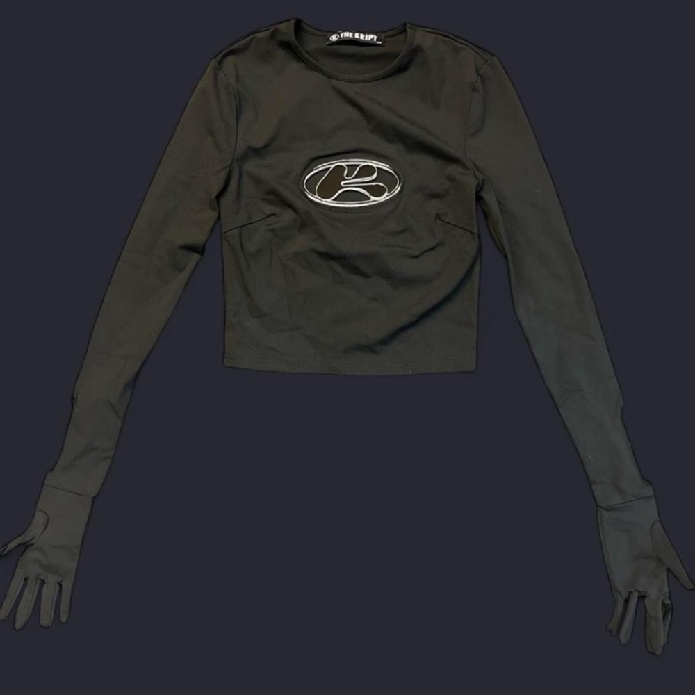 Black Fitted Crop Sweatshirt with Silver Details